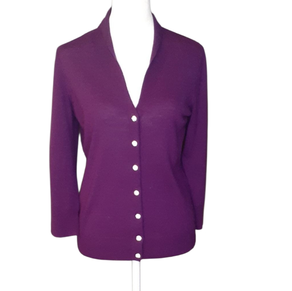 Talbots Deep Purple Merino Wool Cardigan. Size S